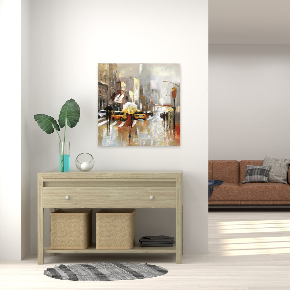 Toile contemporaine pour chambre à coucher | Œuvre d'art « Personnes avec parapluies »