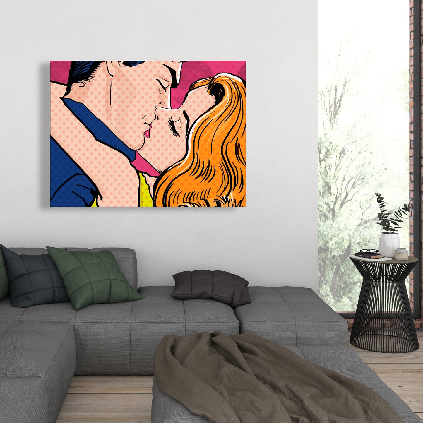 Toile rétro bleue style Pop Art pour couple | Décoration d'intérieur pour femme