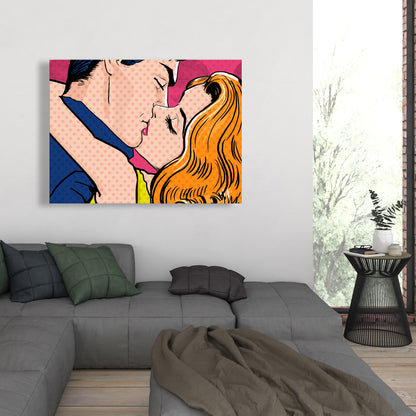 Toile rétro bleue style Pop Art pour couple | Décoration d'intérieur pour femme