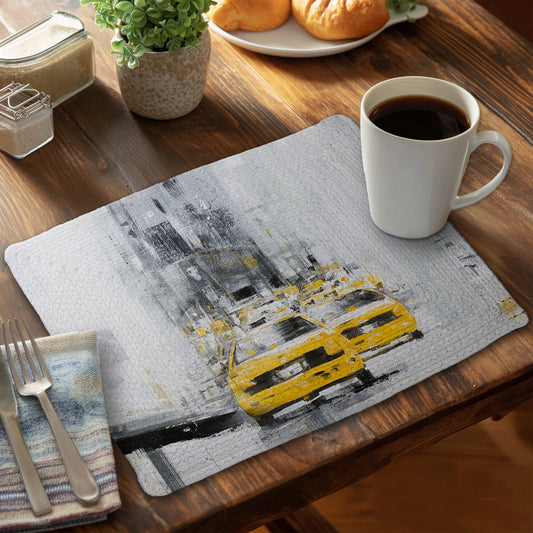 Yellow brooklyn bridge with taxis - 14"x18" Braided Polyester Placemat