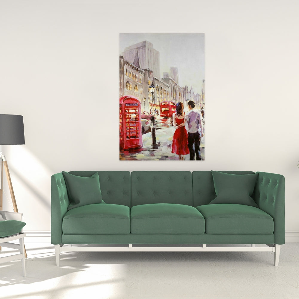 Couple marchant sur toile rouge | Décoration murale contemporaine pour chambre à coucher