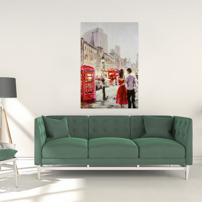 Couple marchant sur toile rouge | Décoration murale contemporaine pour chambre à coucher