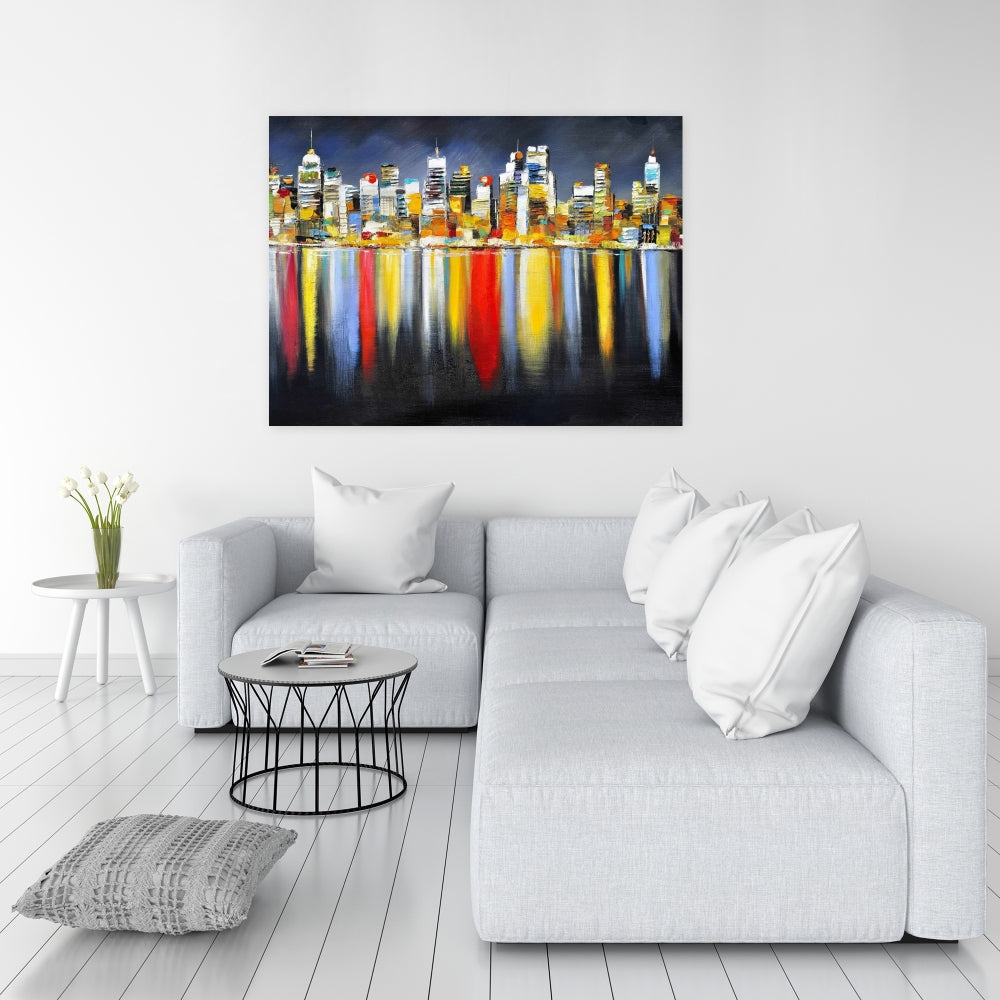 Colorful Night Cityscape Canvas | Contemporary Bedroom Decor