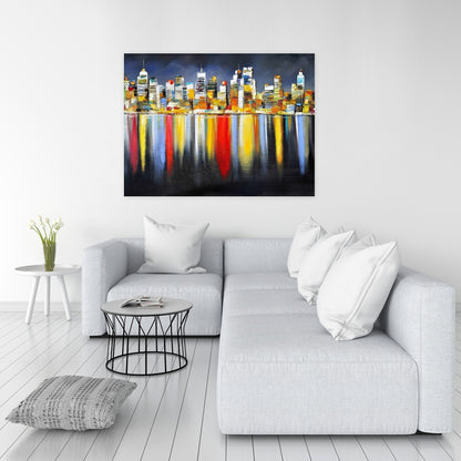 Colorful Night Cityscape Canvas | Contemporary Bedroom Decor