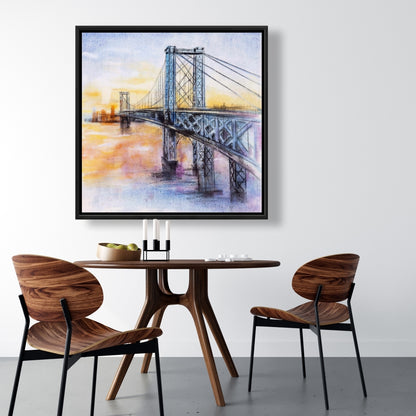 Toile encadrée abstraite représentant le pont de Brooklyn - Décoration murale pour chambre à coucher