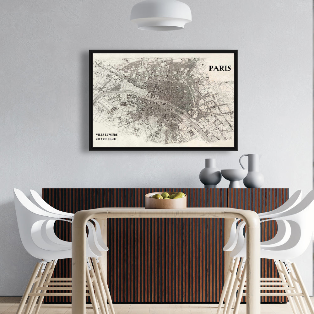 Toile Plans de Paris | Cadre beige | Décoration murale
