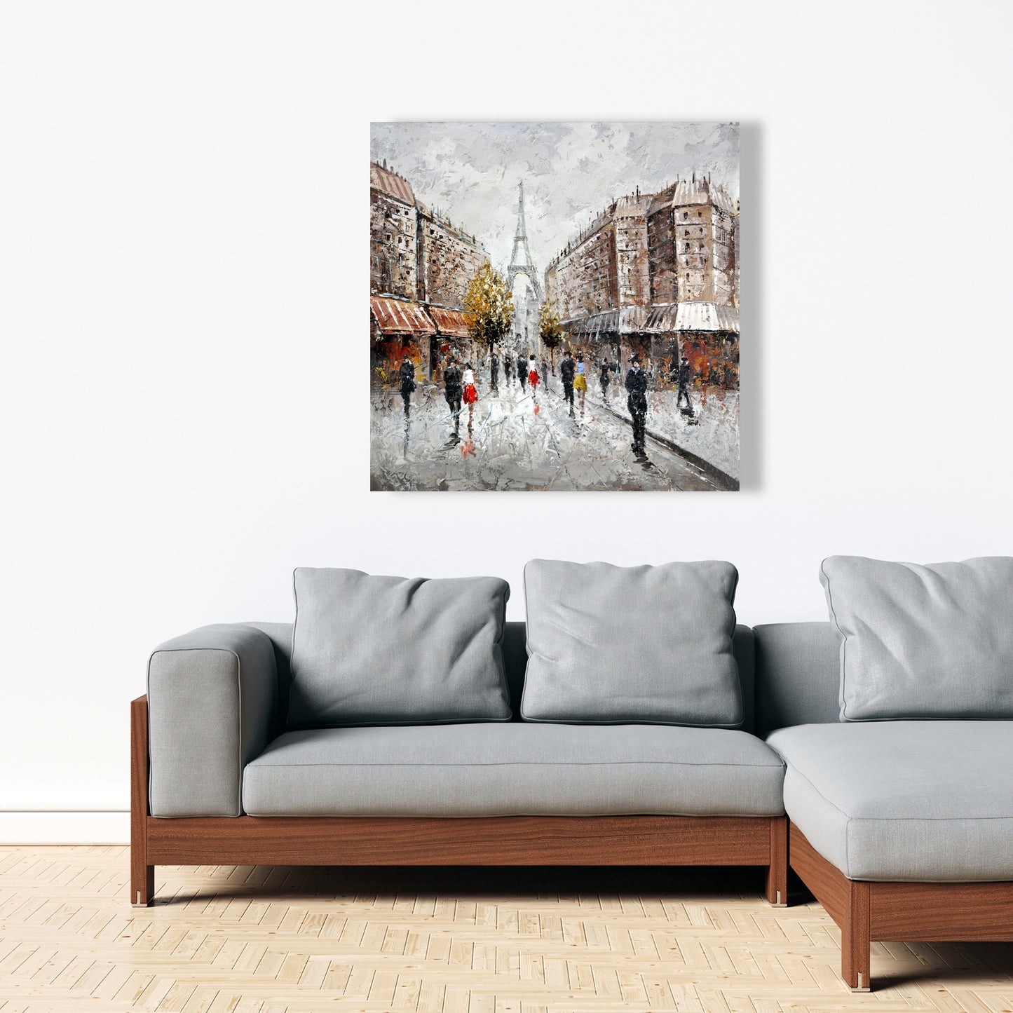 Paris Busy Street Canvas | Contemporary Brown Cities Decor