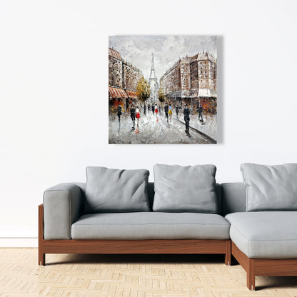 Paris Busy Street Canvas | Contemporary Brown Cities Decor