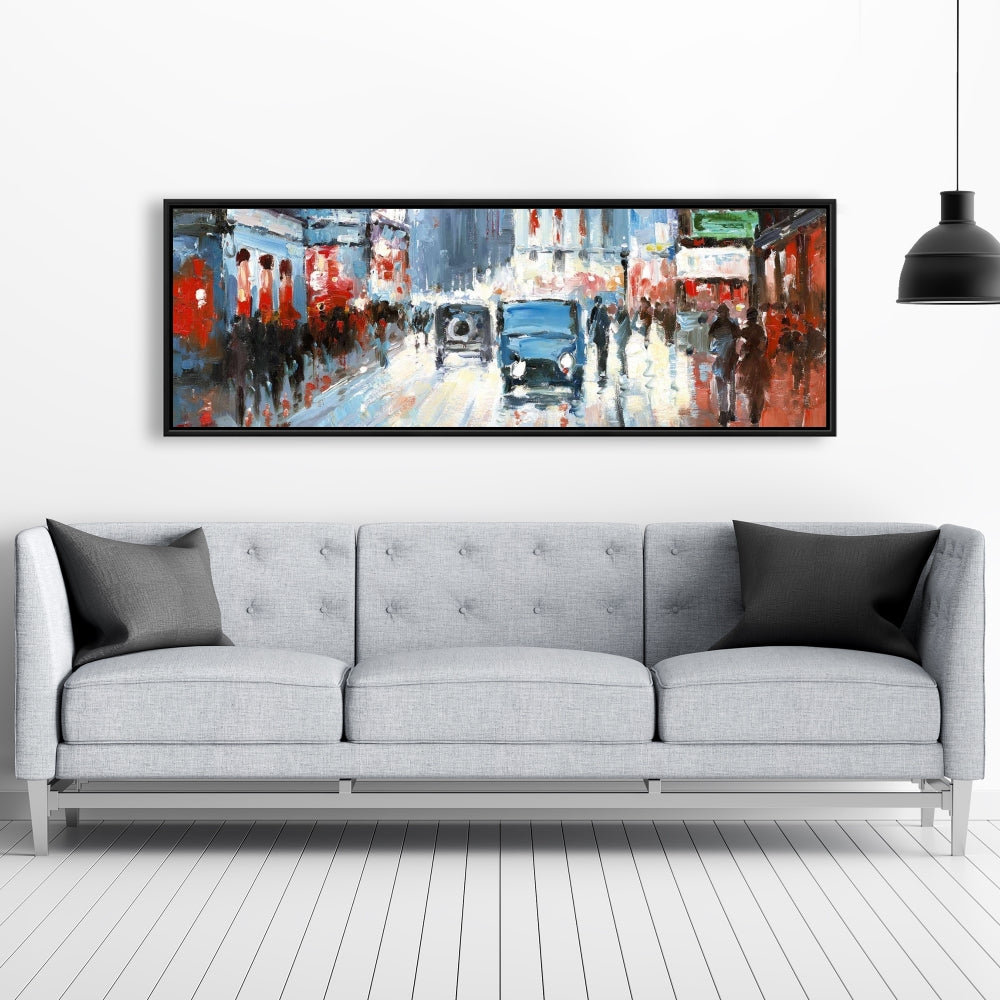 Ville abstraite rouge et bleue – Toile encadrée | Décoration d'intérieur