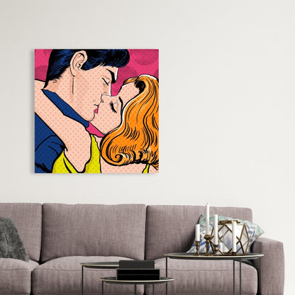 Toile rétro bleue style Pop Art pour couple | Décoration d'intérieur pour femme