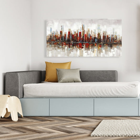 Toile abstraite de gratte-ciels colorés | Décoration de chambre bleue