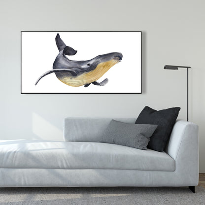 Watercolor Blue Whale Framed Canvas | Aquatic Bedroom Decor