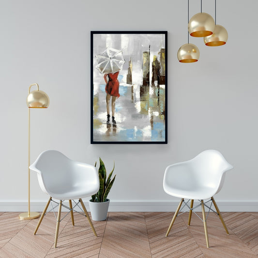 Red Dress Woman Framed Canvas | Contemporary Bedroom Decor