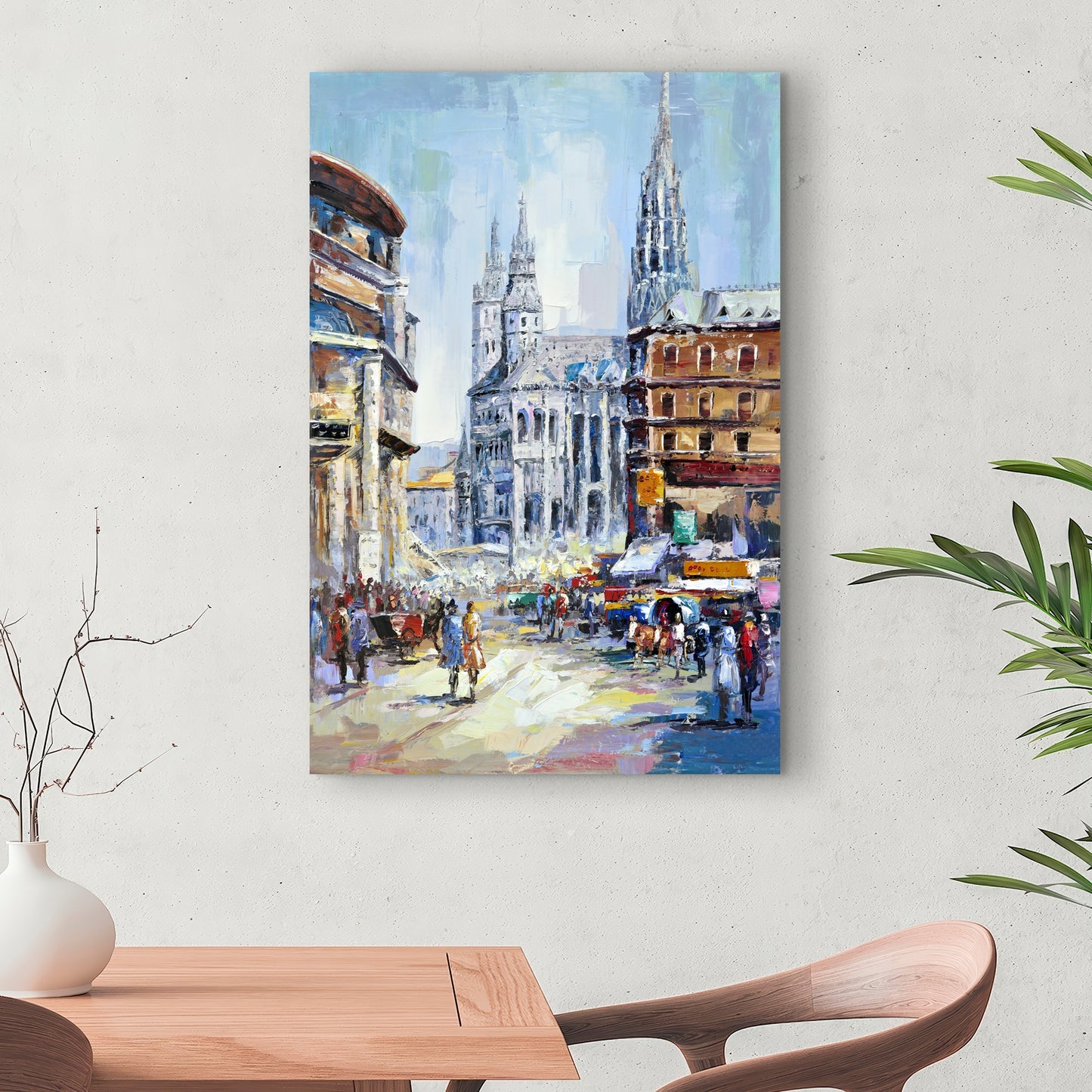 Contemporary Building Blue Canvas - Busy Street Wall Art Decor