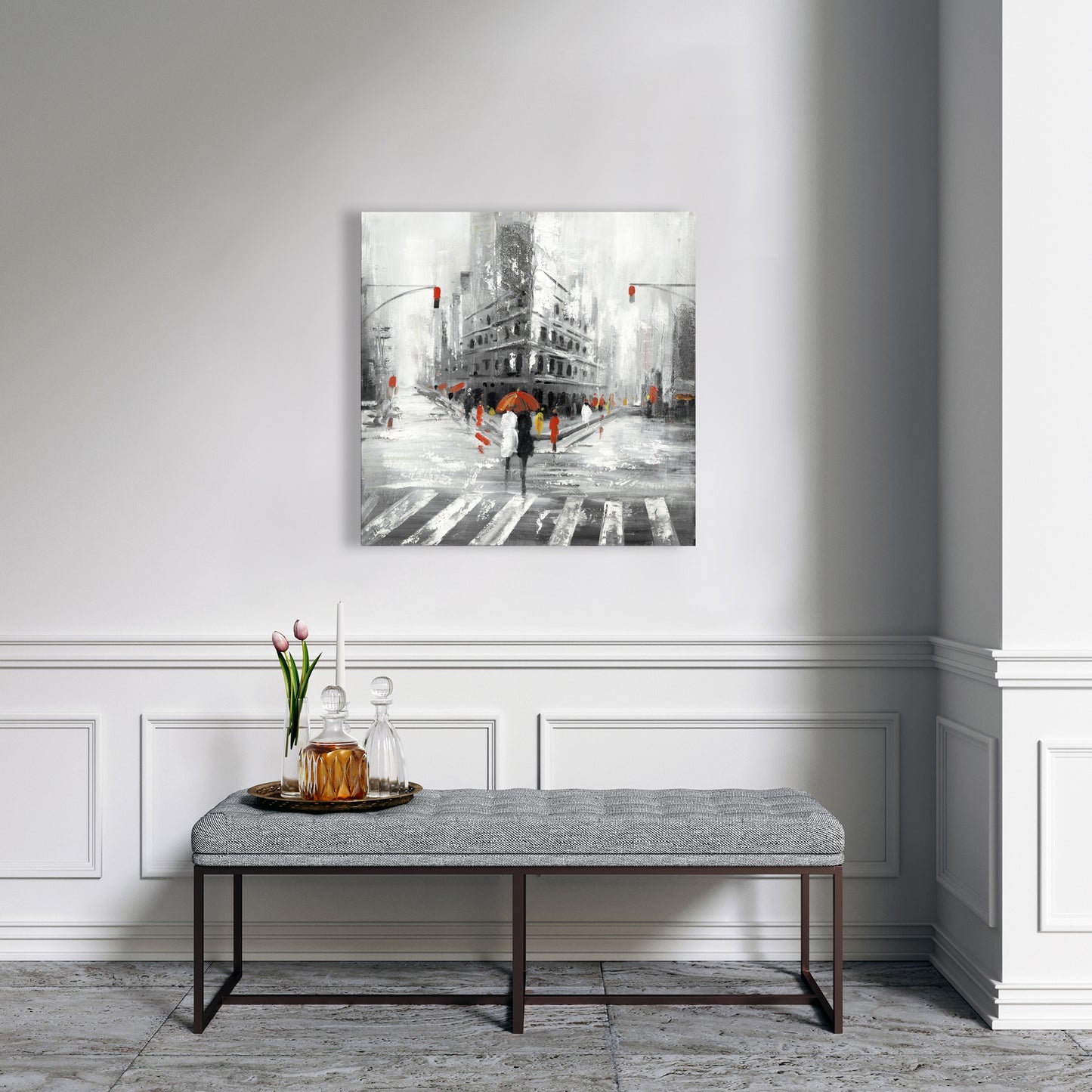 Greyish Flatiron Building Canvas | Cities Gray Wall Art Decor