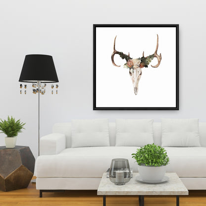 Toile « Crâne de cerf avec roses » | Décoration murale rustique pour chambre