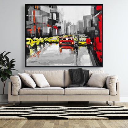 Toile abstraite avec circulation et pluie - Décoration murale industrielle