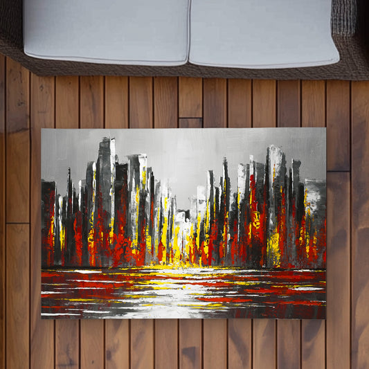 Abstract Red Skyline - Industrial Office 2'x3' Outdoor Rug