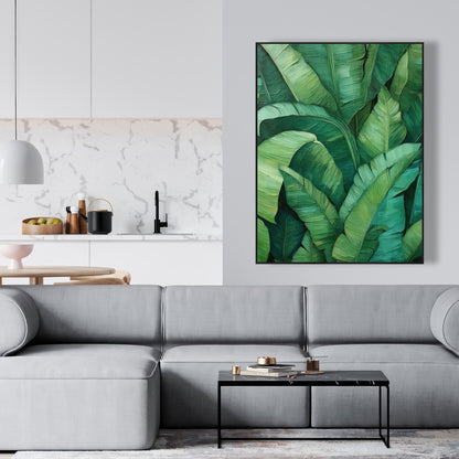 Toile encadrée « Feuilles denses » – Décoration de chambre contemporaine