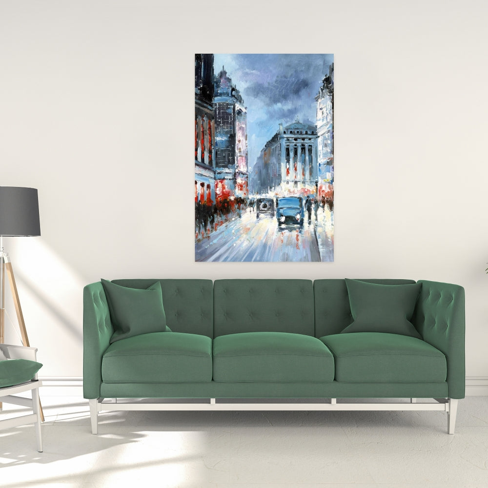 Abstract Red & Blue City Canvas | Bedroom Wall Art Decor
