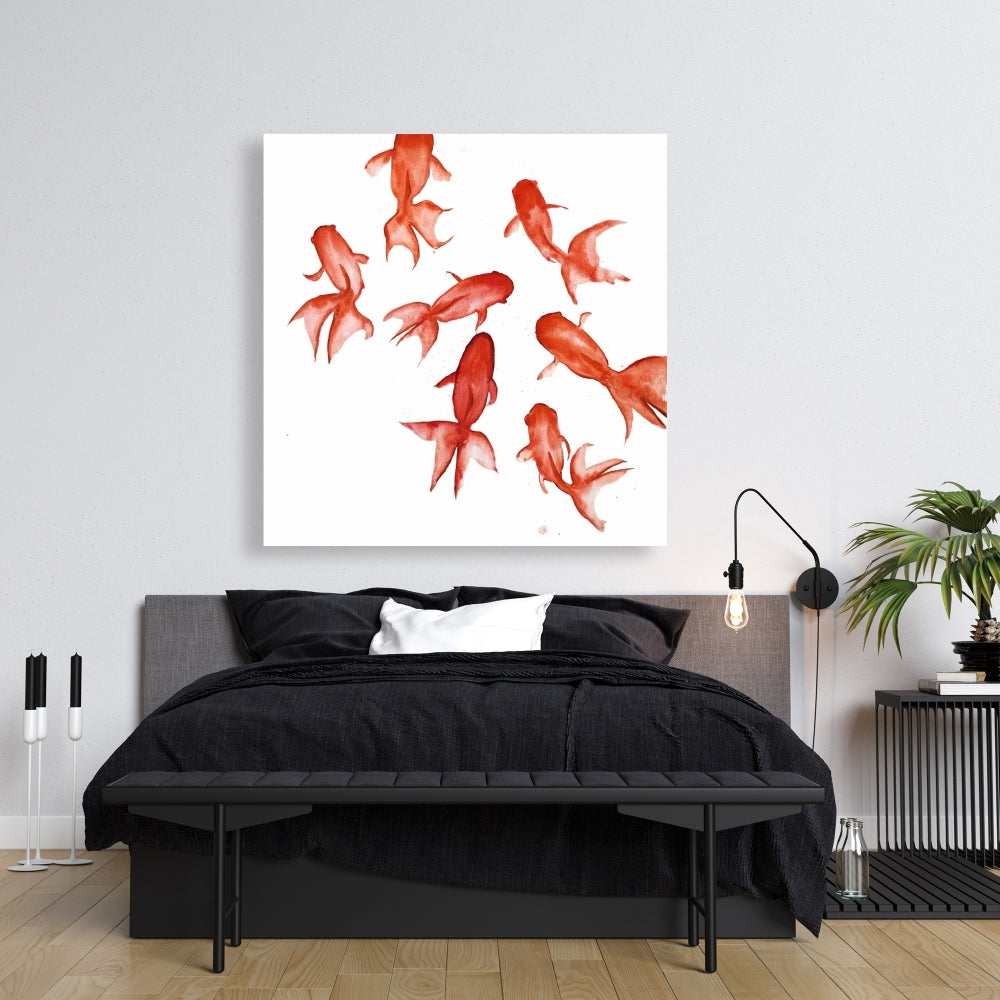 Red Fishes Canvas | Aquatic Animals Bedroom Decor Wall Art