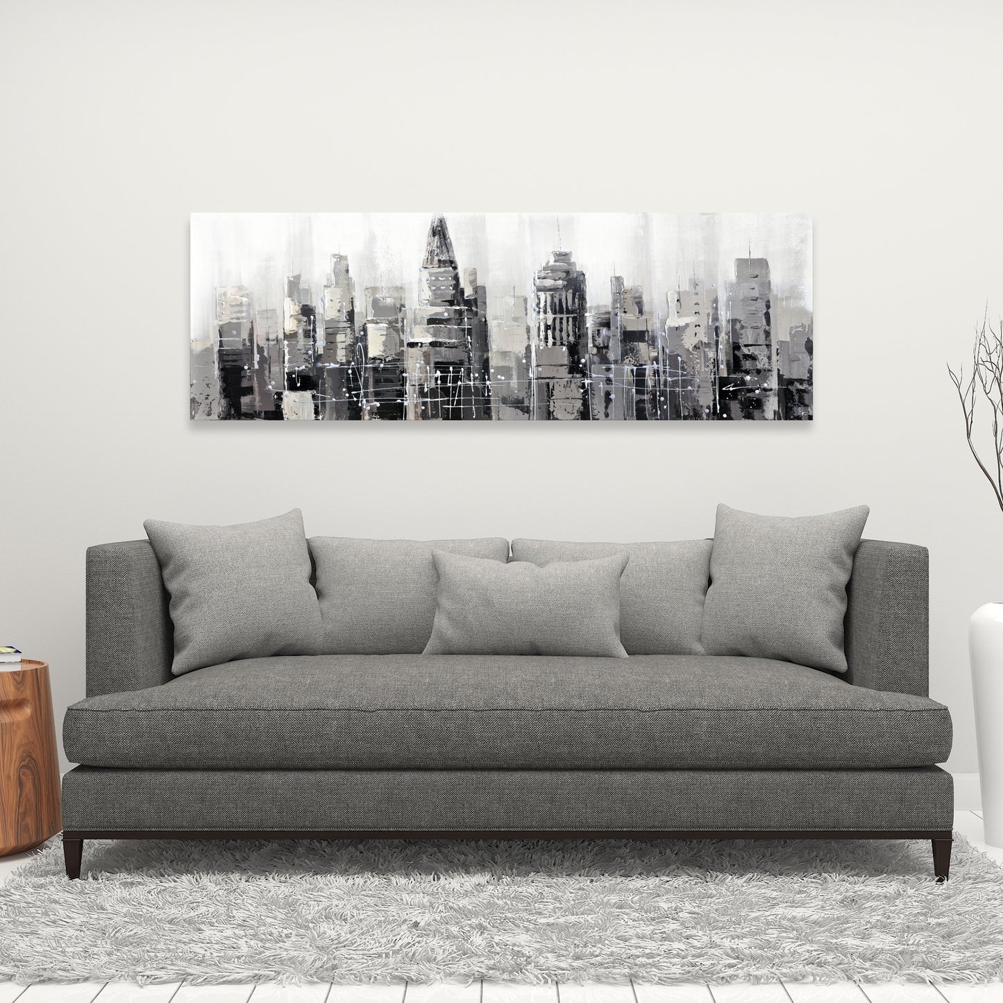 Toile moderne « City grise » : décoration murale pour chambre à coucher