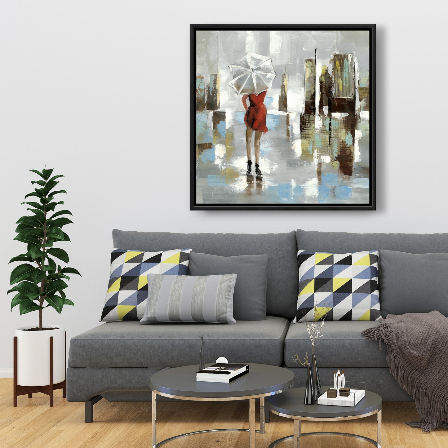 Red Dress Woman Framed Canvas | Contemporary Bedroom Decor