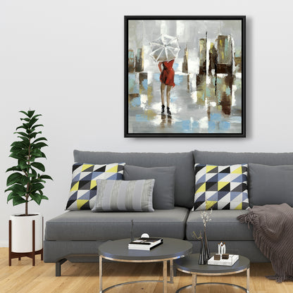 Red Dress Woman Framed Canvas | Contemporary Bedroom Decor