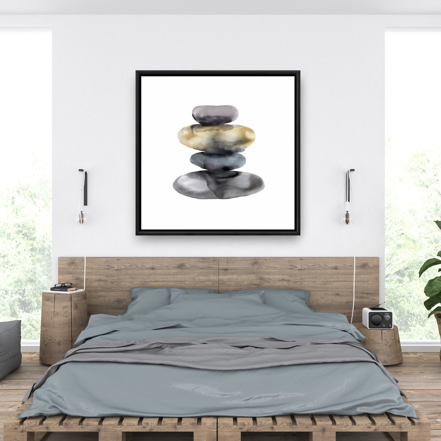 Hot Stones Framed Canvas - Still Life Bedroom Decor Art