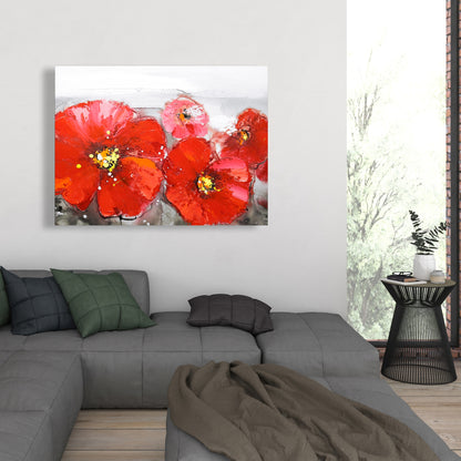 Toile « Champ gris avec fleurs rouges » | Décoration de chambre moderne