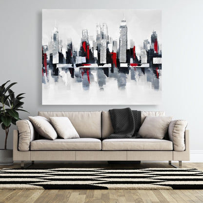 Gray and Red Cityscape Canvas | Industrial Gray Home Decor