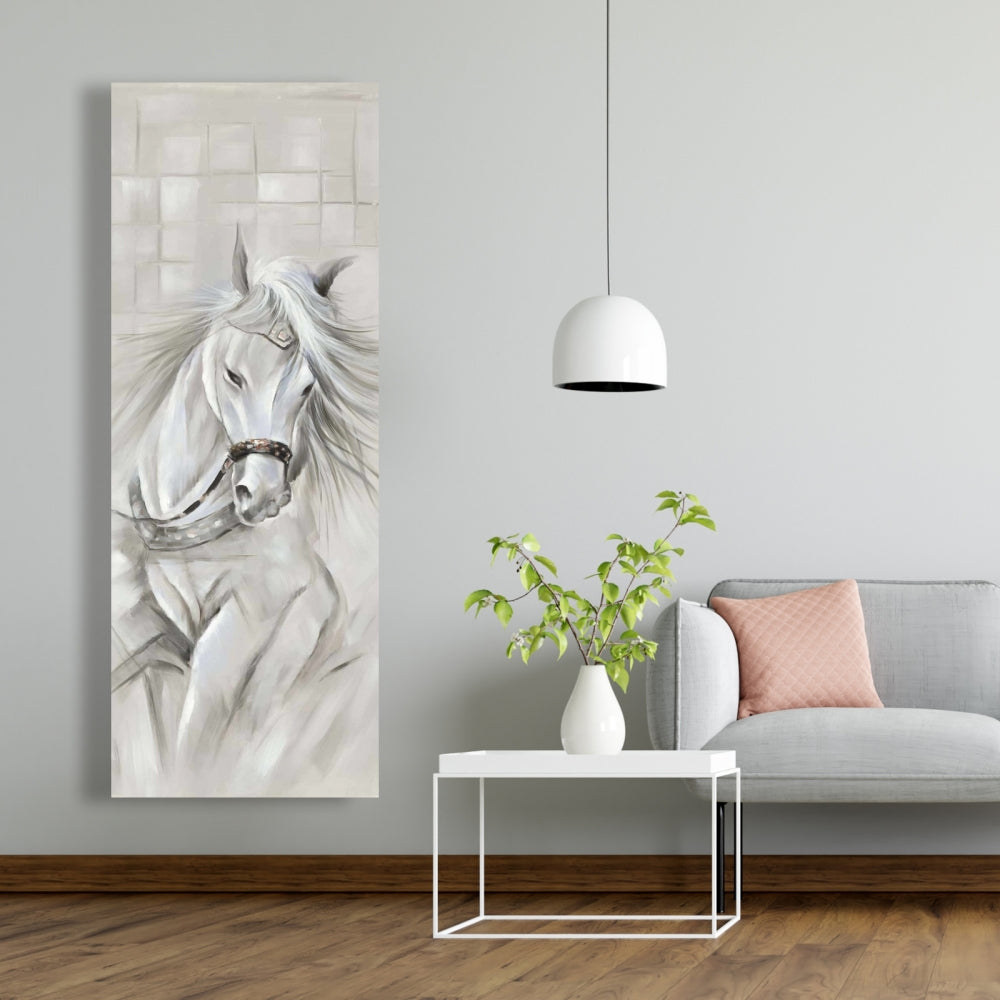 White Horse in Wind Canvas | Industrial Bedroom Wall Decor