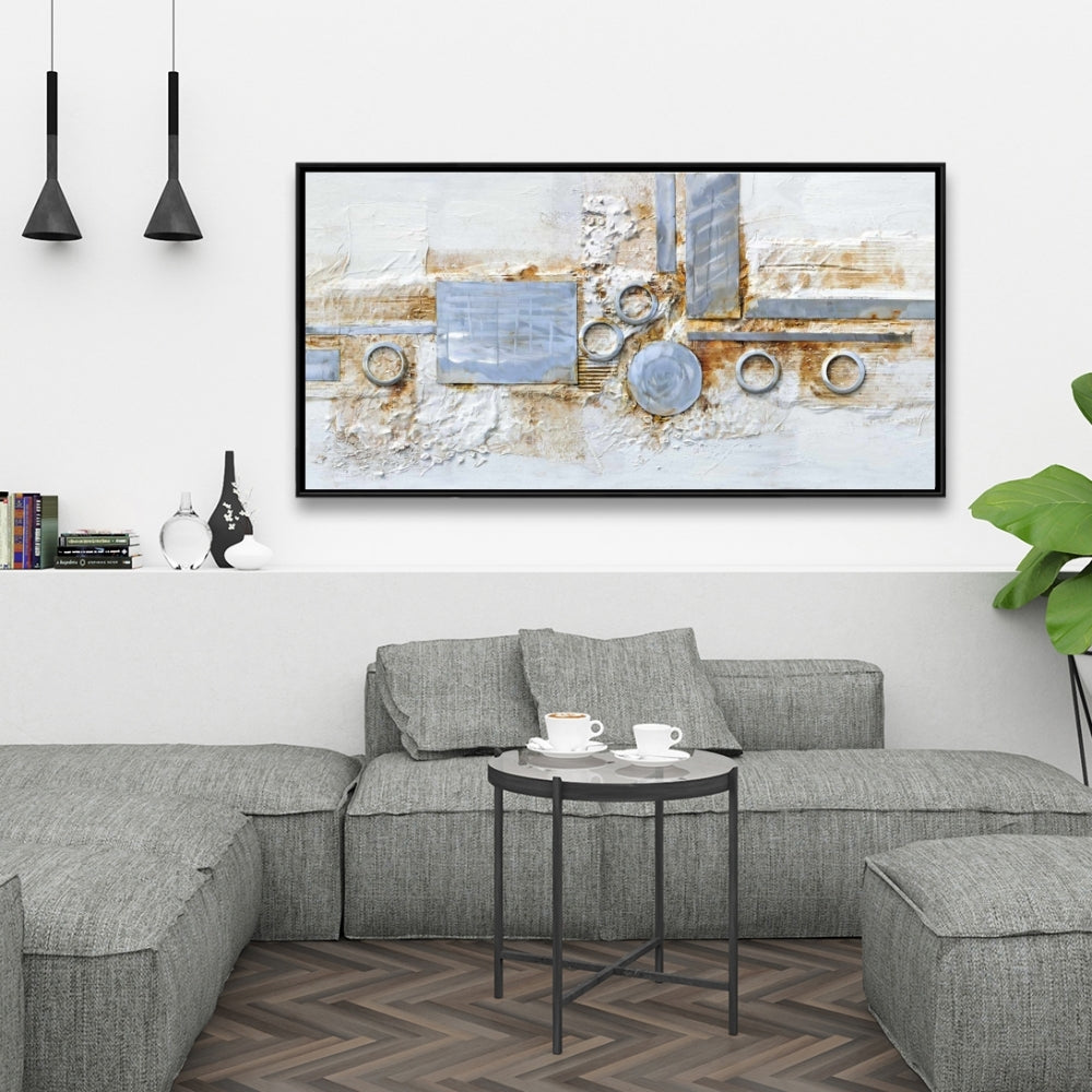 Toile de chambre industrielle grise – Décoration abstraite avec finition métallique