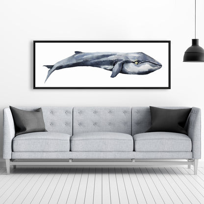 Watercolor Whale Blue Framed Canvas | Aquatic Home Decor