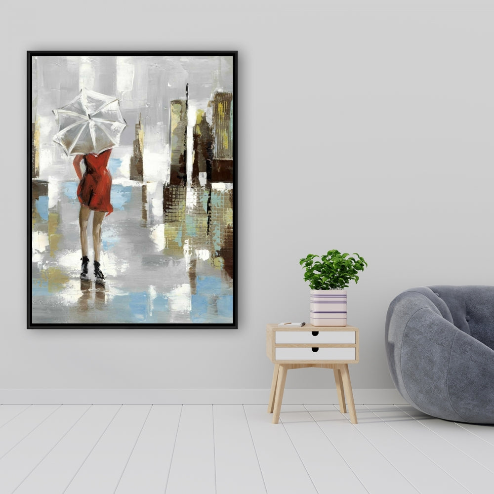 Red Dress Woman Framed Canvas | Contemporary Bedroom Decor