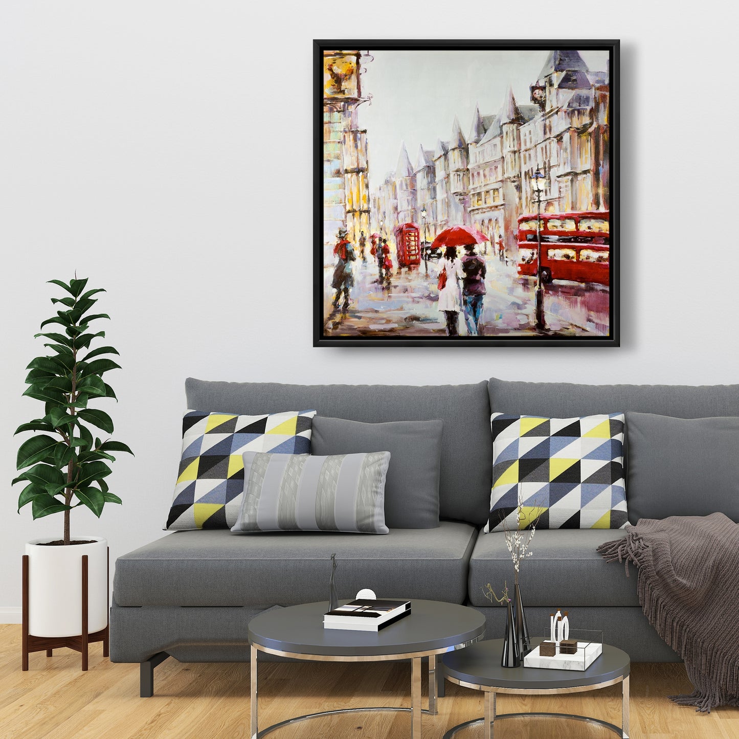 Toile encadrée rouge « Rue européenne un jour de pluie » - Décoration d'intérieur