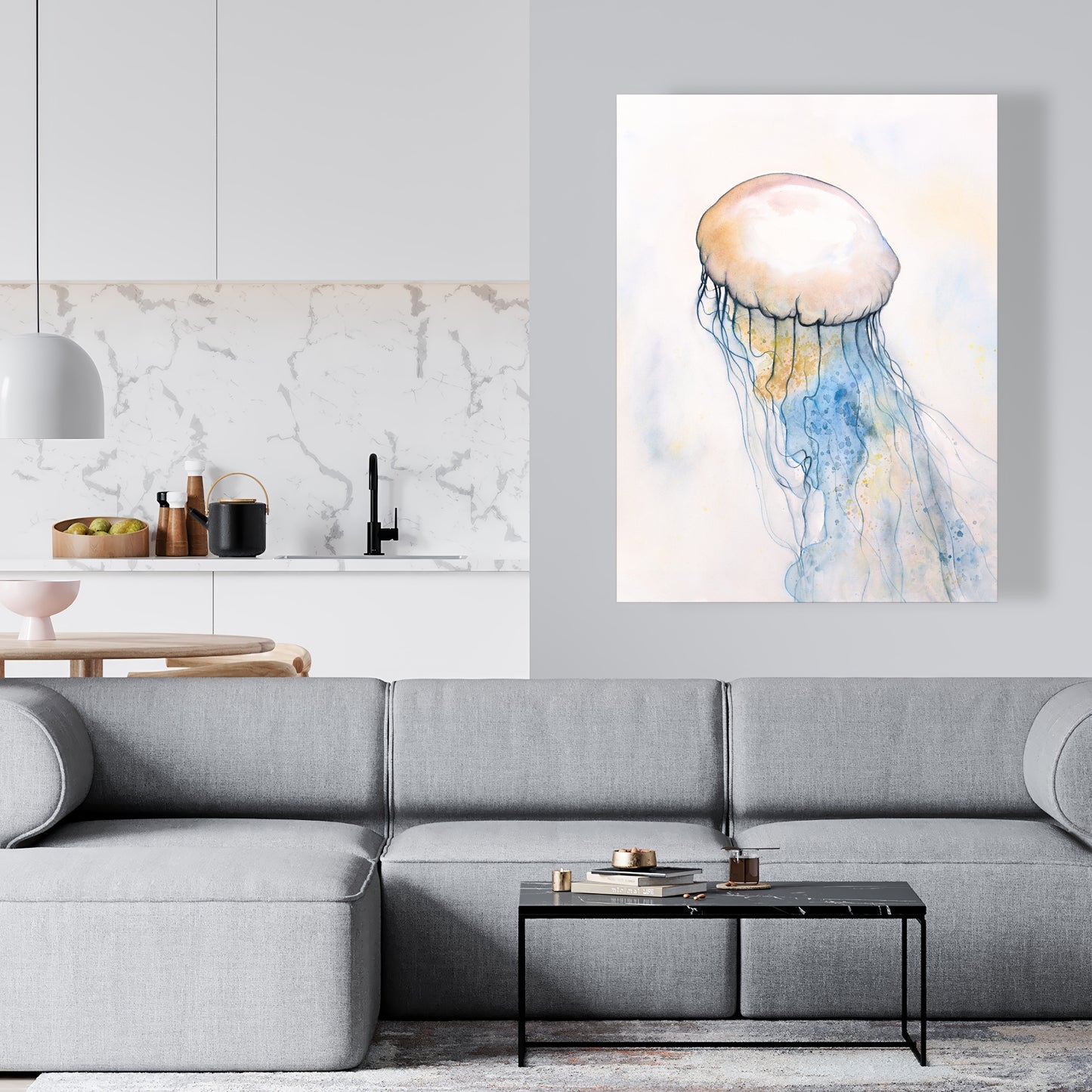 Watercolor Jellyfish Canvas | Blue Marine Home Decor Art