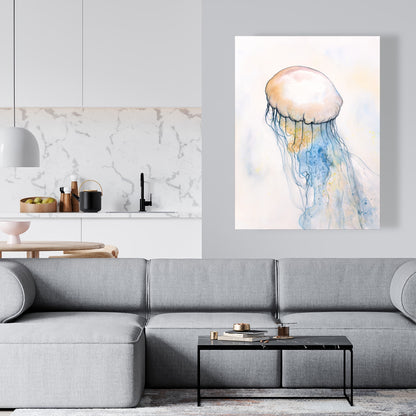 Watercolor Jellyfish Canvas | Blue Marine Home Decor Art