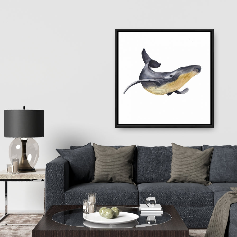 Watercolor Blue Whale Framed Canvas | Aquatic Bedroom Decor