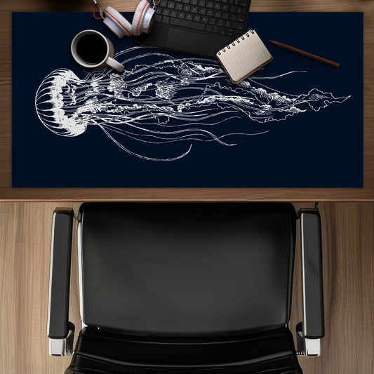 White Jellyfish Desk Mat - Aquatic Bedroom Decor for Home