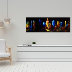 Toile 16 x 48 - Immeubles colorés sur fond sombre