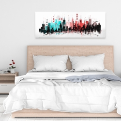 Canvas 16 x 48 - Colorful city with rose gold lines