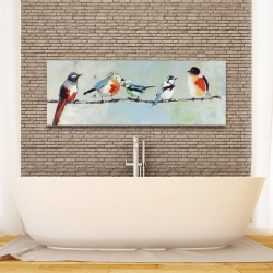 Canvas 16 x 48 - Small abstract colorful birds
