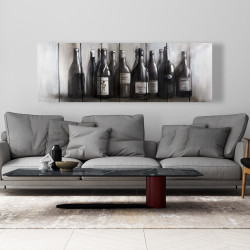 Canvas 20 x 60 - Bottles of wine on wood