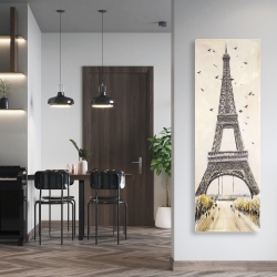 Toile 20 x 60 - Tour eiffel et oiseaux en vol