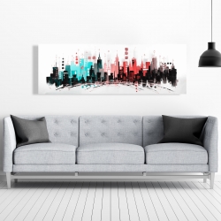 Canvas 20 x 60 - Colorful city with rose gold lines