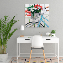 Canvas 24 x 24 - Bicycle with tulips flowers in basket