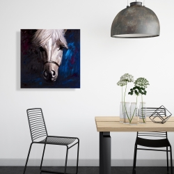 Canvas 24 x 24 - White horse on blue background