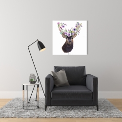 Canvas 24 x 24 - Roe deer head with flowers