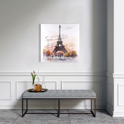 Canvas 24 x 24 - Eiffel tower sketch with an handwritten message